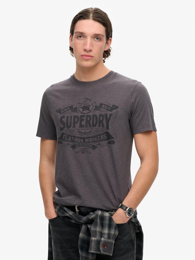 Product image 1 of 5, which shows Superdry Workwear Script Graphic T-Shirt, Dark Slate Grey Slub, S