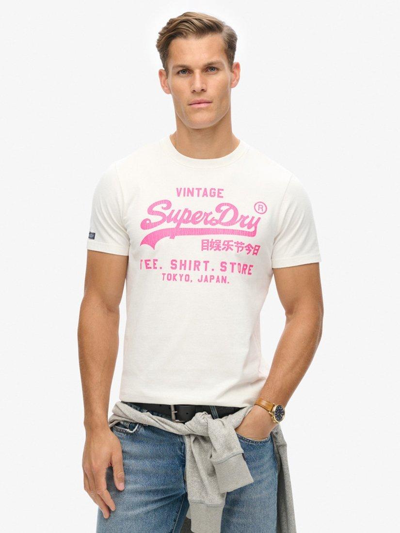Product image 1 of 5, which shows Superdry Neon Vintage Logo Graphic T-Shirt, Ecru, S