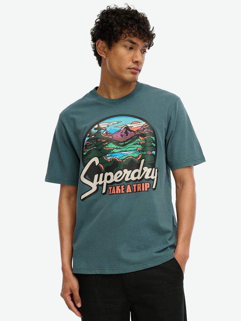 Product image 1 of 4, which shows Superdry Travel Postcard Graphic T-Shirt, Stargazer Blue, S