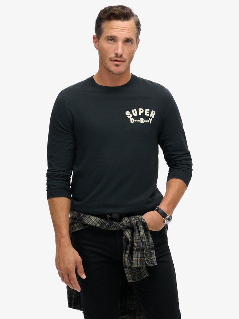 Product image 1 of 4, which shows Superdry Cotton Regular Fit Long Sleeve Logo T-Shirt, Jet Black, S