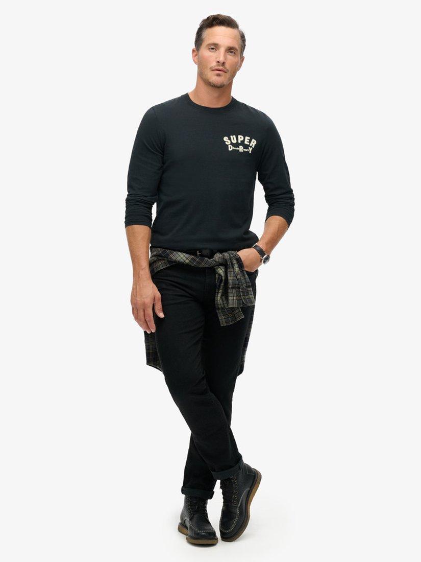 Product image 2 of 4, which shows Superdry Cotton Regular Fit Long Sleeve Logo T-Shirt, Jet Black, S