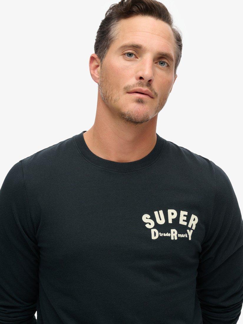 Product image 4 of 4, which shows Superdry Cotton Regular Fit Long Sleeve Logo T-Shirt, Jet Black, S