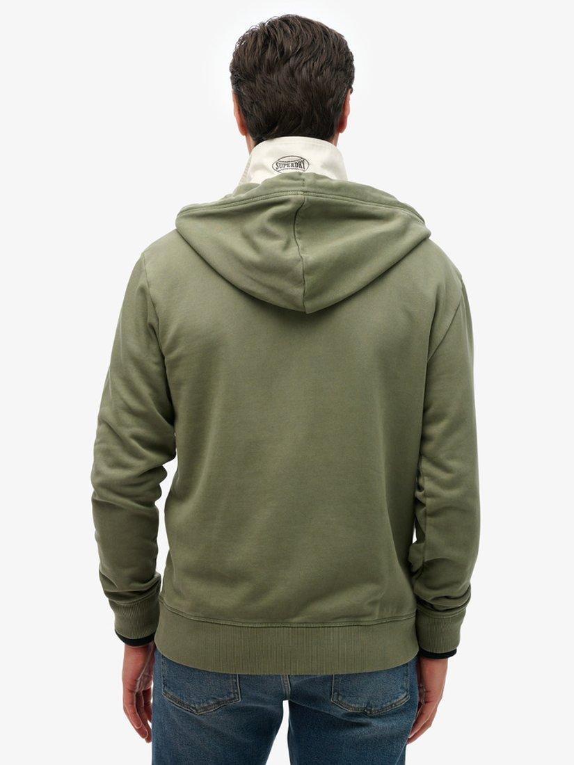 Product image 2 of 5, which shows Superdry Essential Logo Washed Zip Hoodie, Washed Beetle Green, S