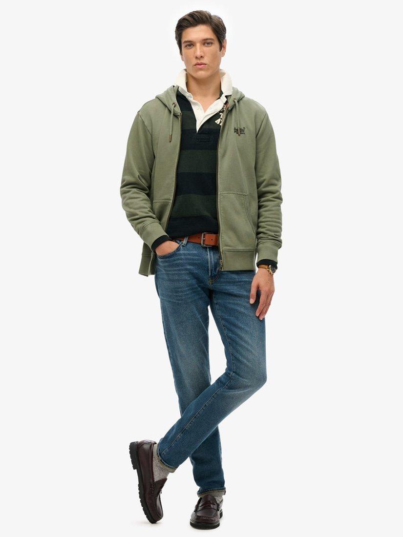 Product image 3 of 5, which shows Superdry Essential Logo Washed Zip Hoodie, Washed Beetle Green, S