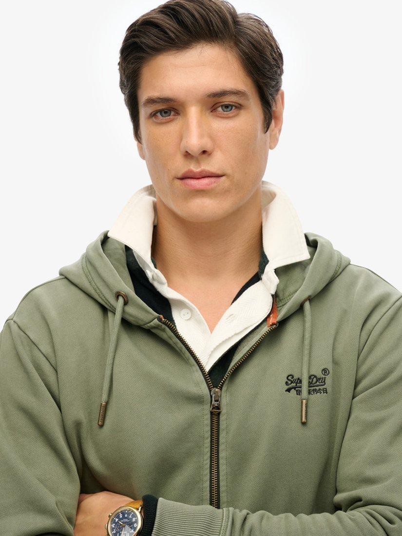 Product image 4 of 5, which shows Superdry Essential Logo Washed Zip Hoodie, Washed Beetle Green, S