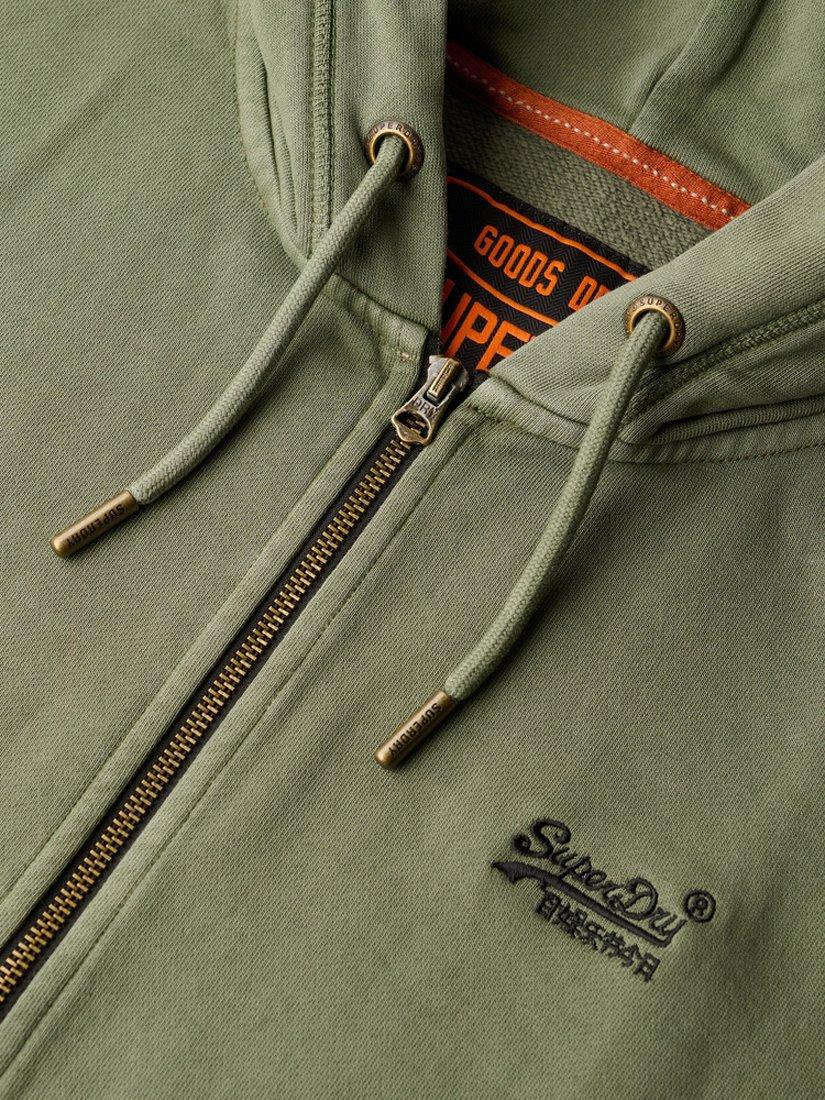 Product image 5 of 5, which shows Superdry Essential Logo Washed Zip Hoodie, Washed Beetle Green, S