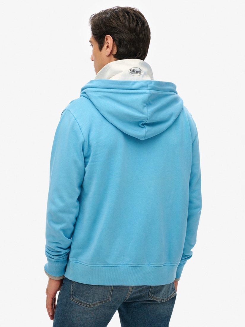 Product image 2 of 5, which shows Superdry Essential Logo Washed Zip Hoodie, Washed Heritage Blue, S