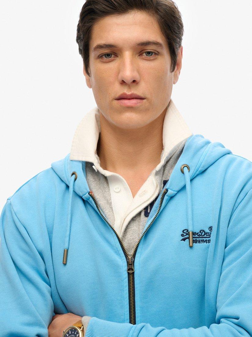 Product image 4 of 5, which shows Superdry Essential Logo Washed Zip Hoodie, Washed Heritage Blue, S