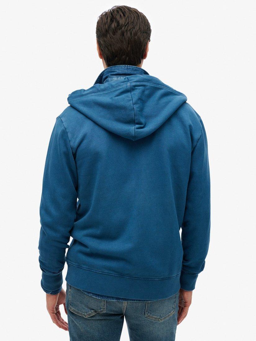 Product image 2 of 5, which shows Superdry Essential Logo Washed Zip Hoodie, Washed Insignia Blue, S