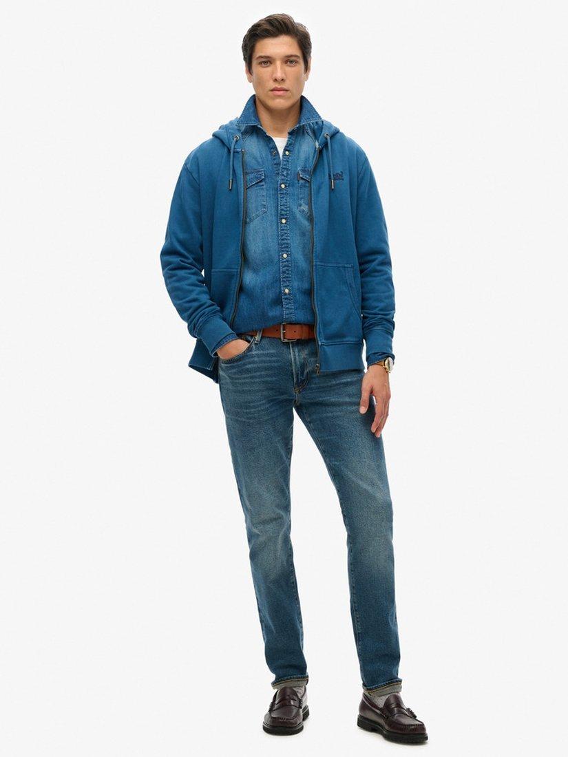 Product image 3 of 5, which shows Superdry Essential Logo Washed Zip Hoodie, Washed Insignia Blue, S