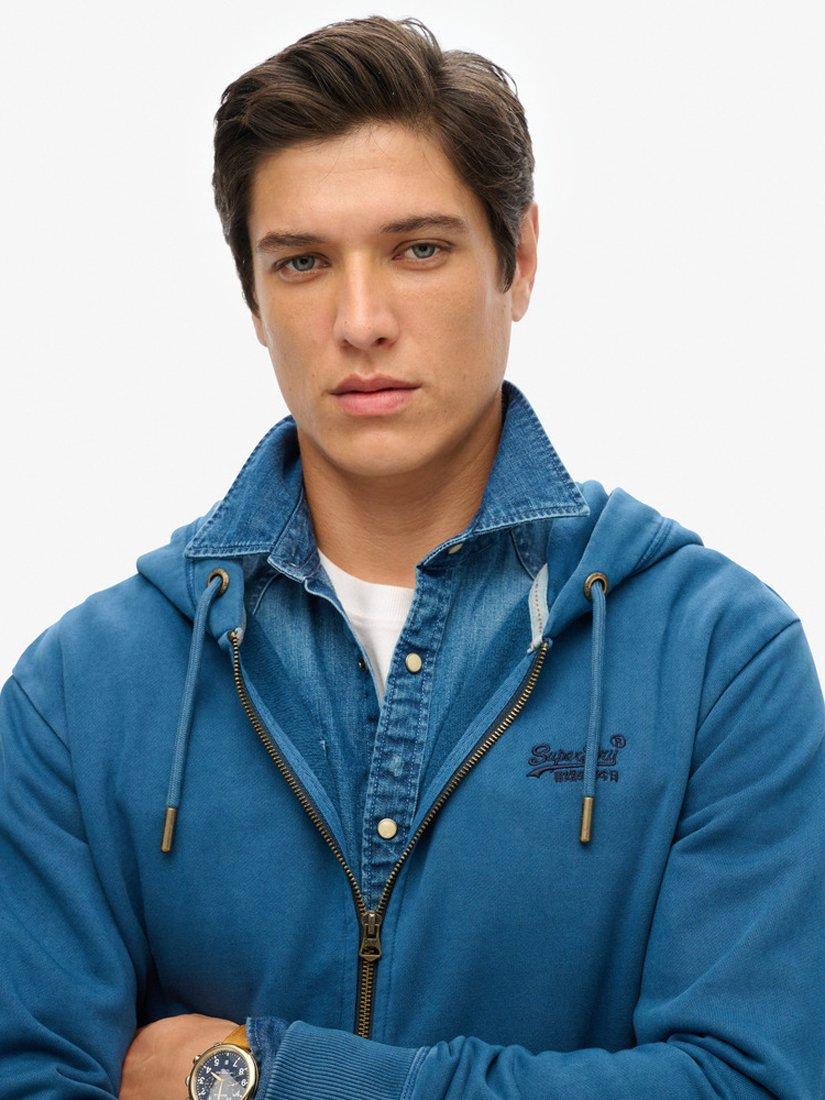 Product image 4 of 5, which shows Superdry Essential Logo Washed Zip Hoodie, Washed Insignia Blue, S