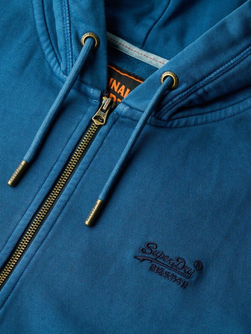 Product image 5 of 5, which shows Superdry Essential Logo Washed Zip Hoodie, Washed Insignia Blue, S