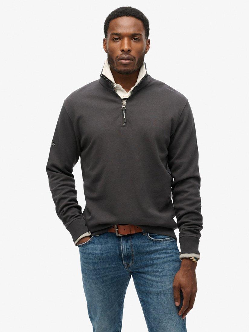 Product image 1 of 5, which shows Superdry Utility Logo Henley Sweatshirt, Dark Charcoal, S