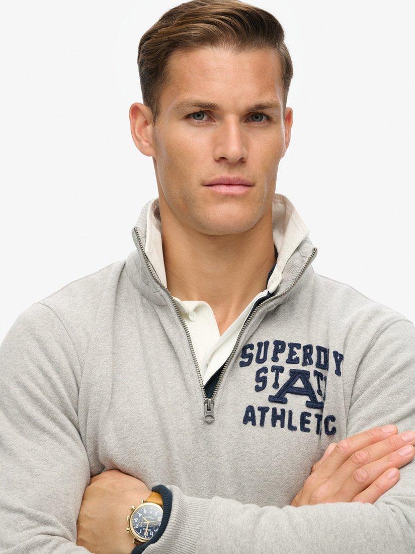 Product image 5 of 5, which shows Superdry Vintage Athletic Zip Henley Jumper, Vintage Grey Marl, XXL