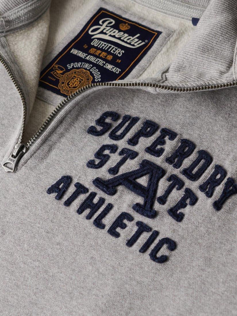 Product image 4 of 5, which shows Superdry Vintage Athletic Zip Henley Jumper, Vintage Grey Marl, XXL
