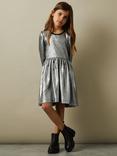 Reiss Kids' Joy Metallic Flared Dress, Silver