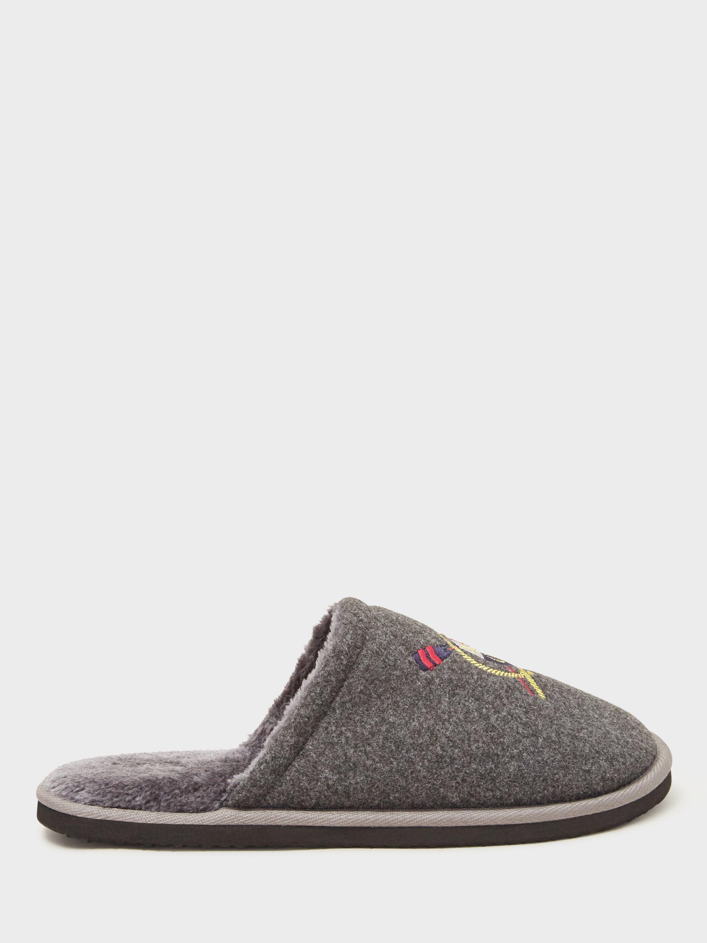 Crew Clothing Crest Slippers, Charcoal Grey