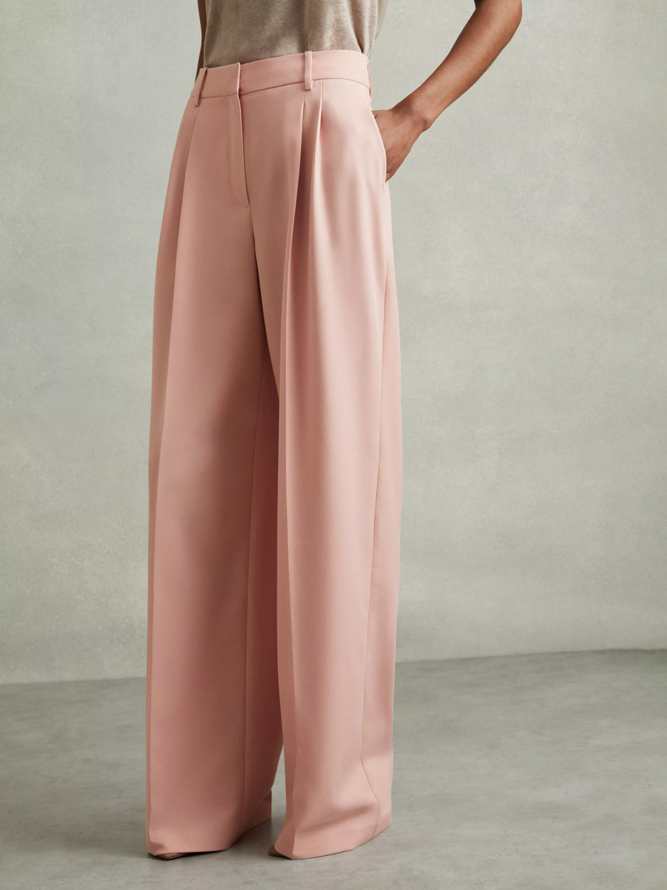 Reiss Billie Wide Leg Pleated Trousers Pink