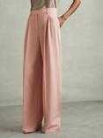 Reiss Billie Wide Leg Pleated Trousers, Pink