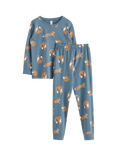 Lindex Kids' Cotton Fox Print Pyjama Set, Dark Dusty Blue