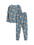 Lindex Kids' Cotton Fox Print Pyjama Set, Dark Dusty Blue