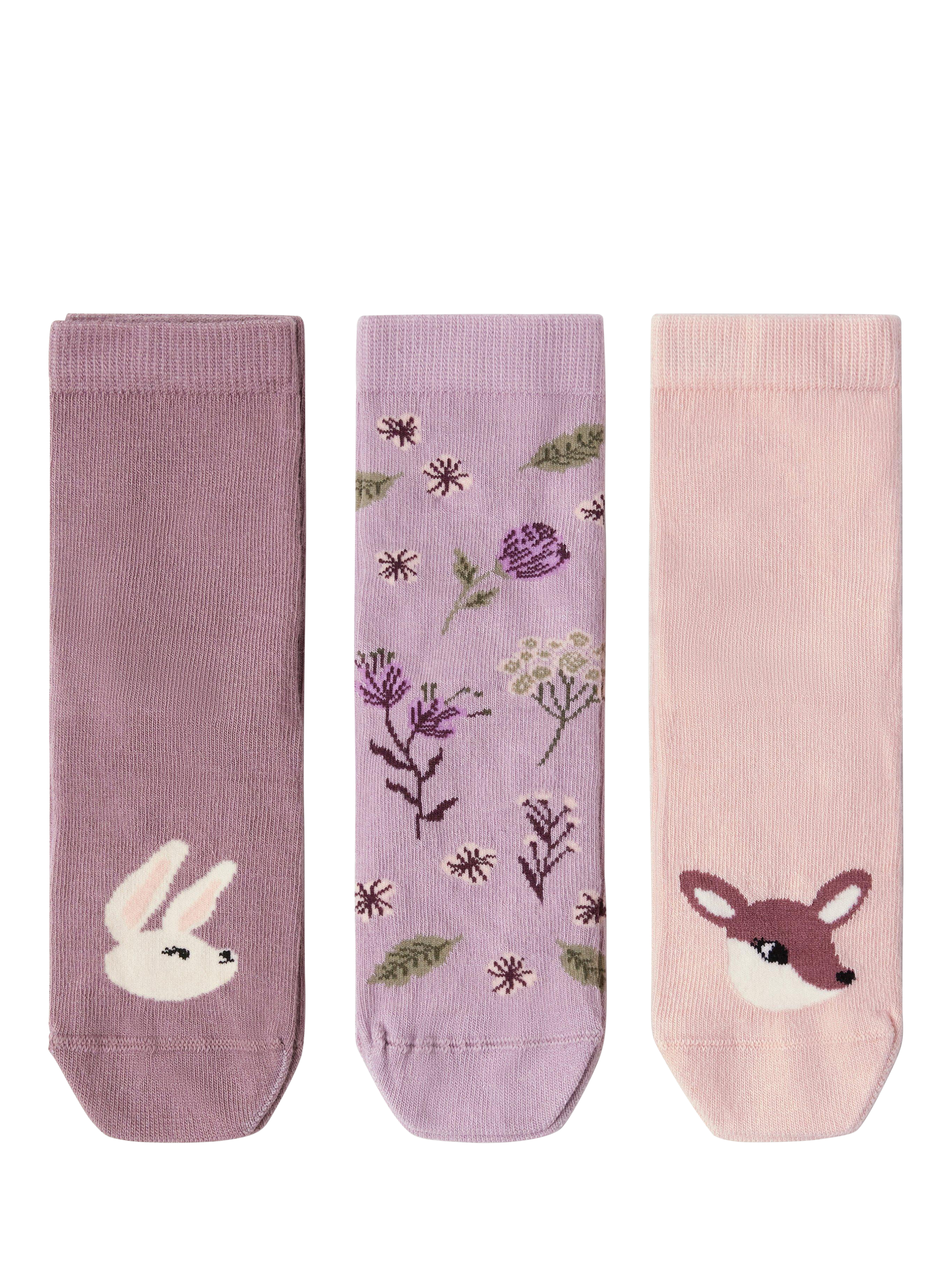 Lindex Kids' Animal & Floral Socks, Pack of 3, Lilac/Multi