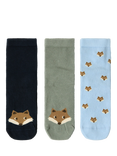 Lindex Kids' Fox Print Socks, Pack of 3, Light Dusty Blue