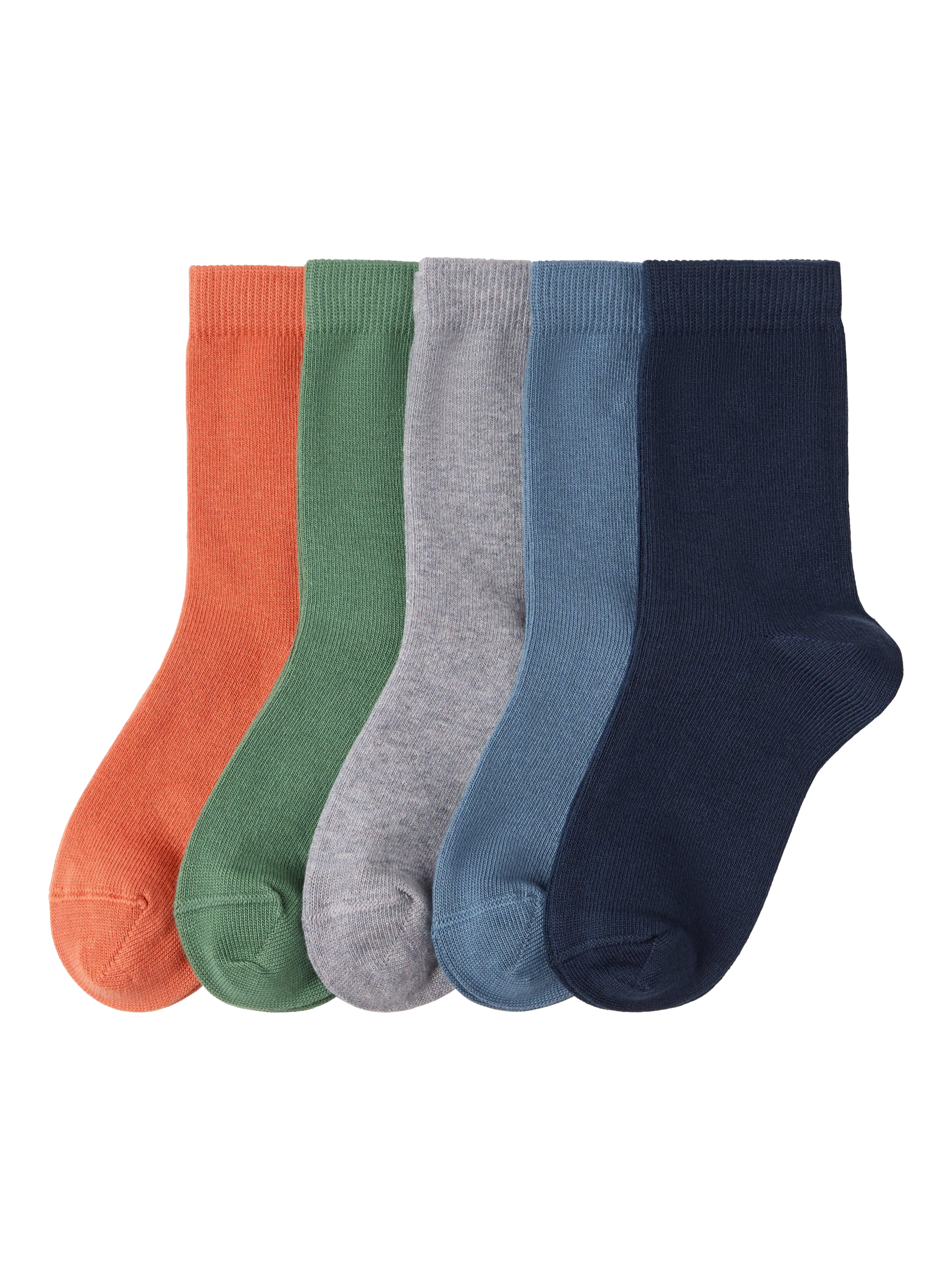Lindex Kids' Plain Socks, Pack of 5, Orange/Green/Grey/Blue/Navy, 12-24 months