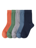 Lindex Kids' Plain Socks, Pack of 5, Orange/Green/Grey/Blue/Navy