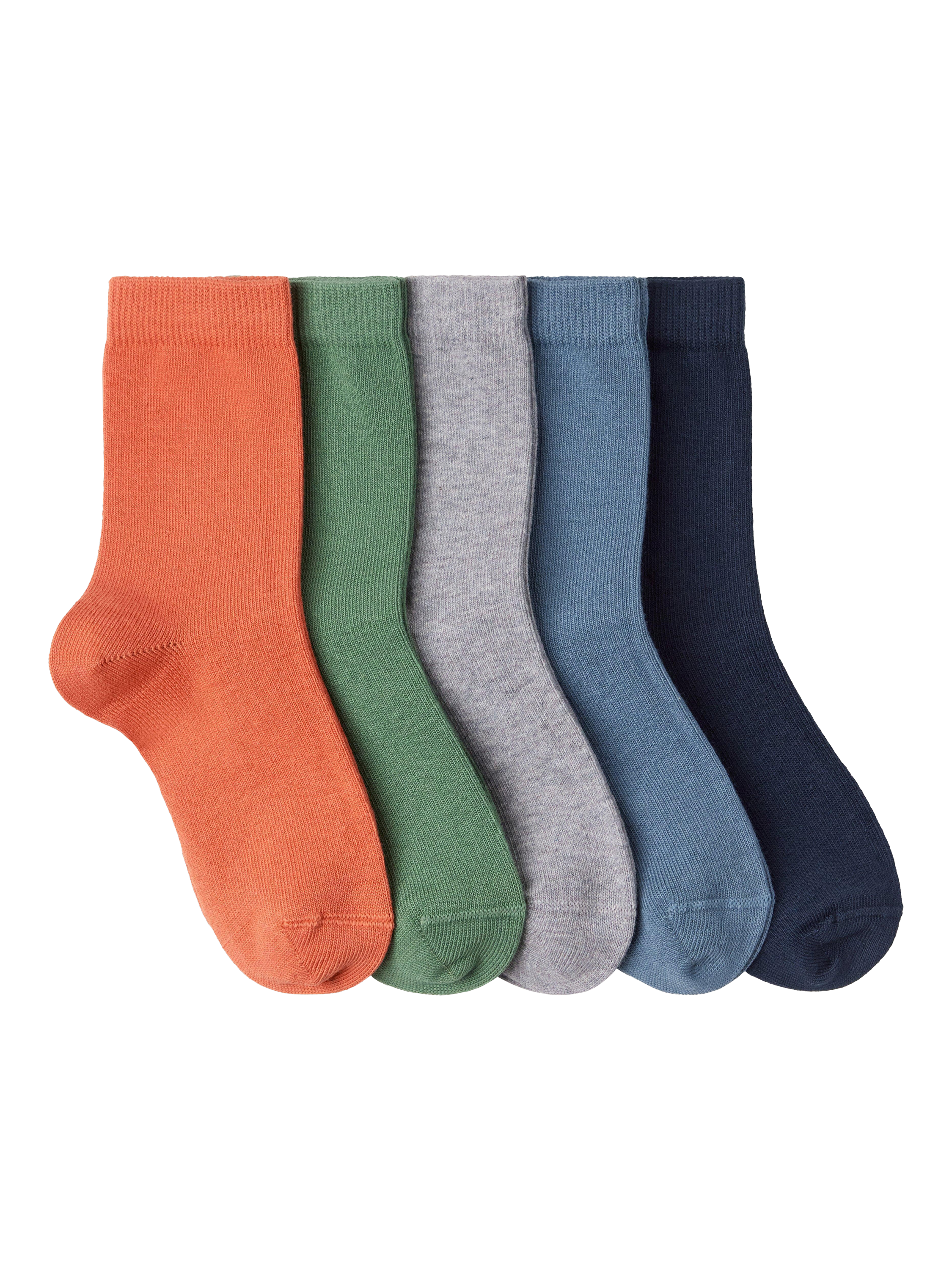 Lindex Kids' Plain Socks, Pack of 5, Orange/Green/Grey/Blue/Navy, 12-24 months