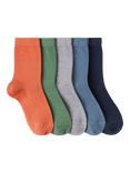 Lindex Kids' Plain Socks, Pack of 5, Orange/Green/Grey/Blue/Navy