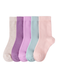 Lindex Kids' Plain Socks, Pack of 5, Light Dusty Pink