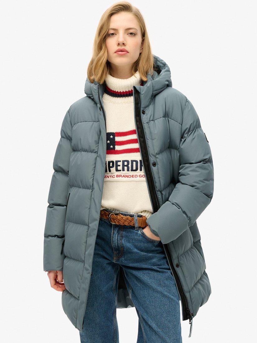 Superdry Hooded Sports Puffer Jacket, Stormy Weather Blue
