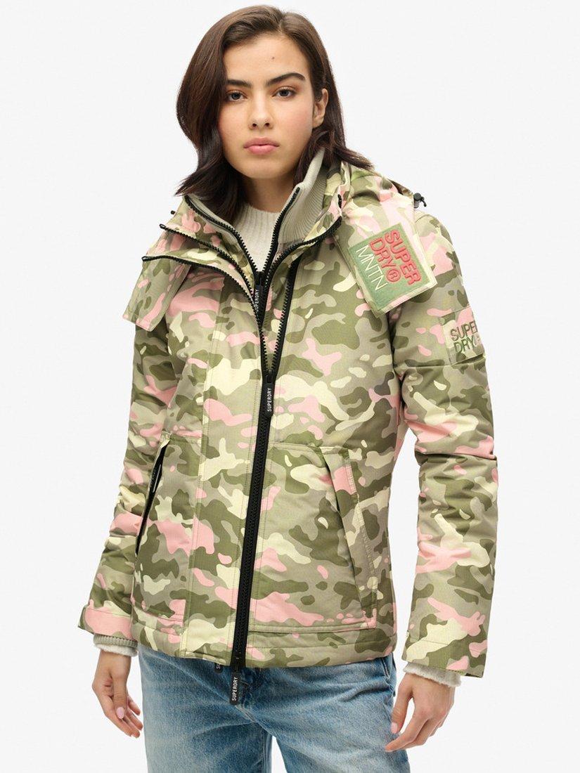 Product image 3 of 5, which shows Superdry Camouflage Hooded Mountain Windbreaker Jacket, Seagrass Green Pink, 8