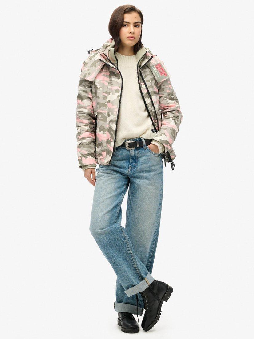 Product image 4 of 5, which shows Superdry Camouflage Hooded Mountain Windbreaker Jacket, Seagrass Green Pink, 8