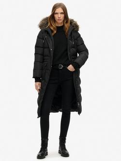 Superdry Everest Faux Fur Longline Jacket, Black