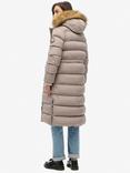Superdry Everest Faux Fur Longline Jacket, Deep Beige Slub