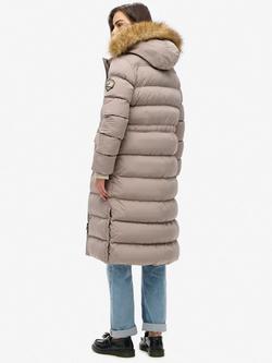 Superdry Everest Faux Fur Longline Jacket - view 2, Deep Beige Slub