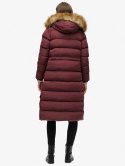 Superdry Everest Faux Fur Longline Jacket - view 2, Albarn Clay Burgundy
