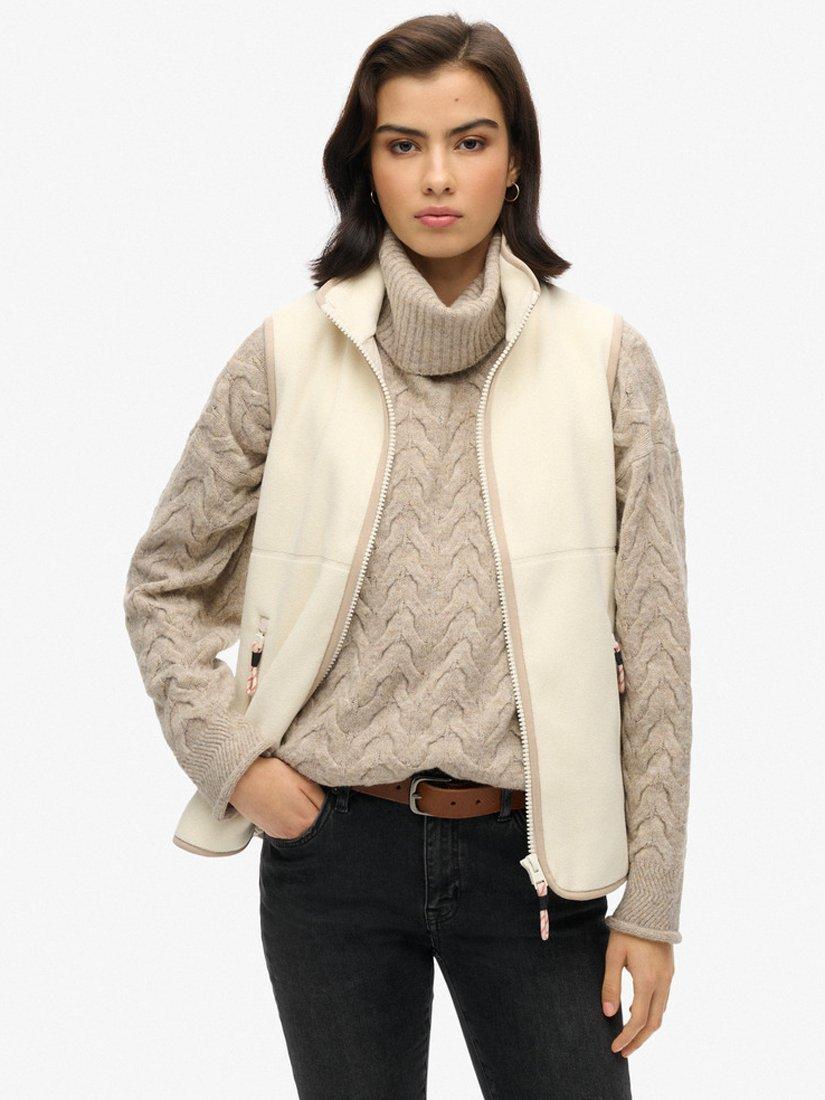 Product image 1 of 6, which shows Superdry Active Fleece Gilet, Rice White, 8