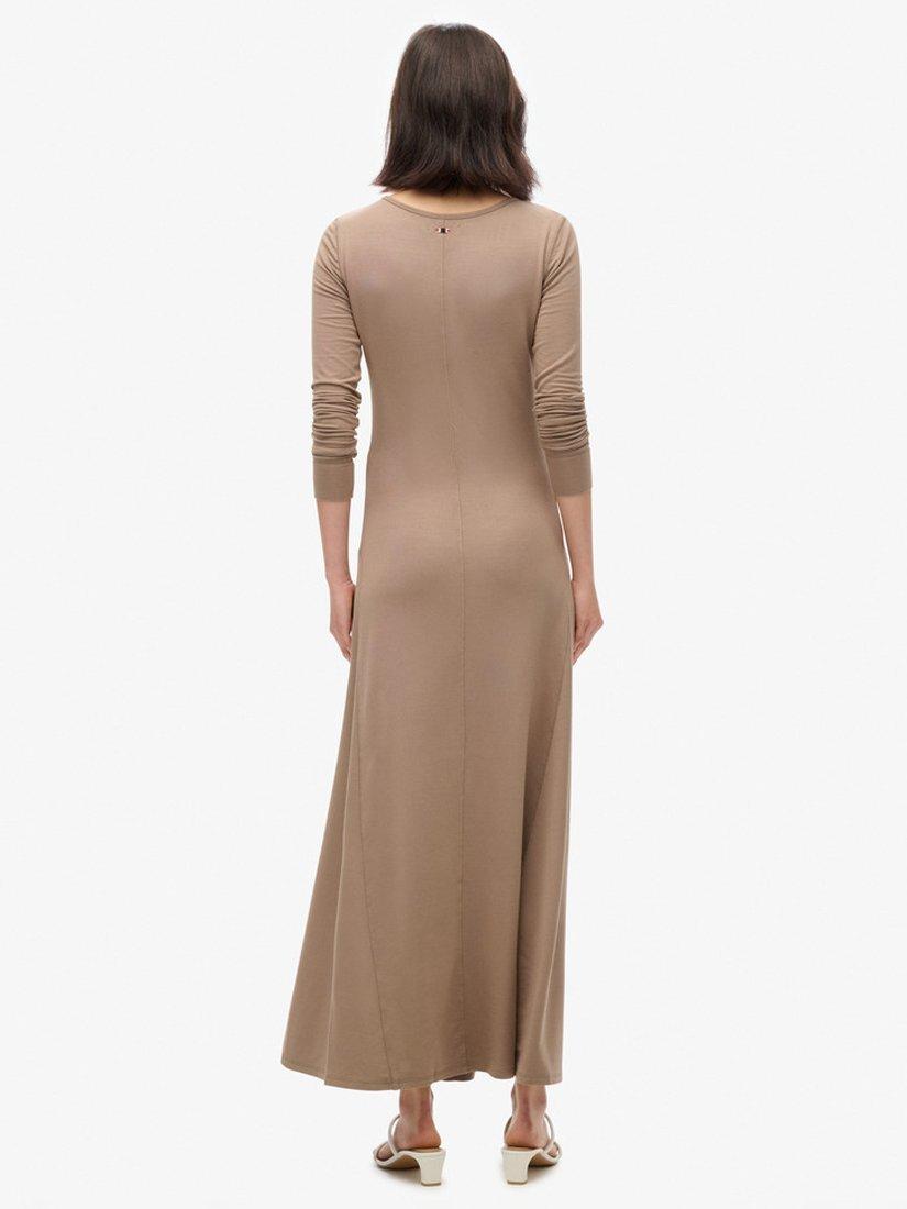 Product image 2 of 4, which shows Superdry Henley Long Sleeve Midi Dress, Fossil Brown, 8