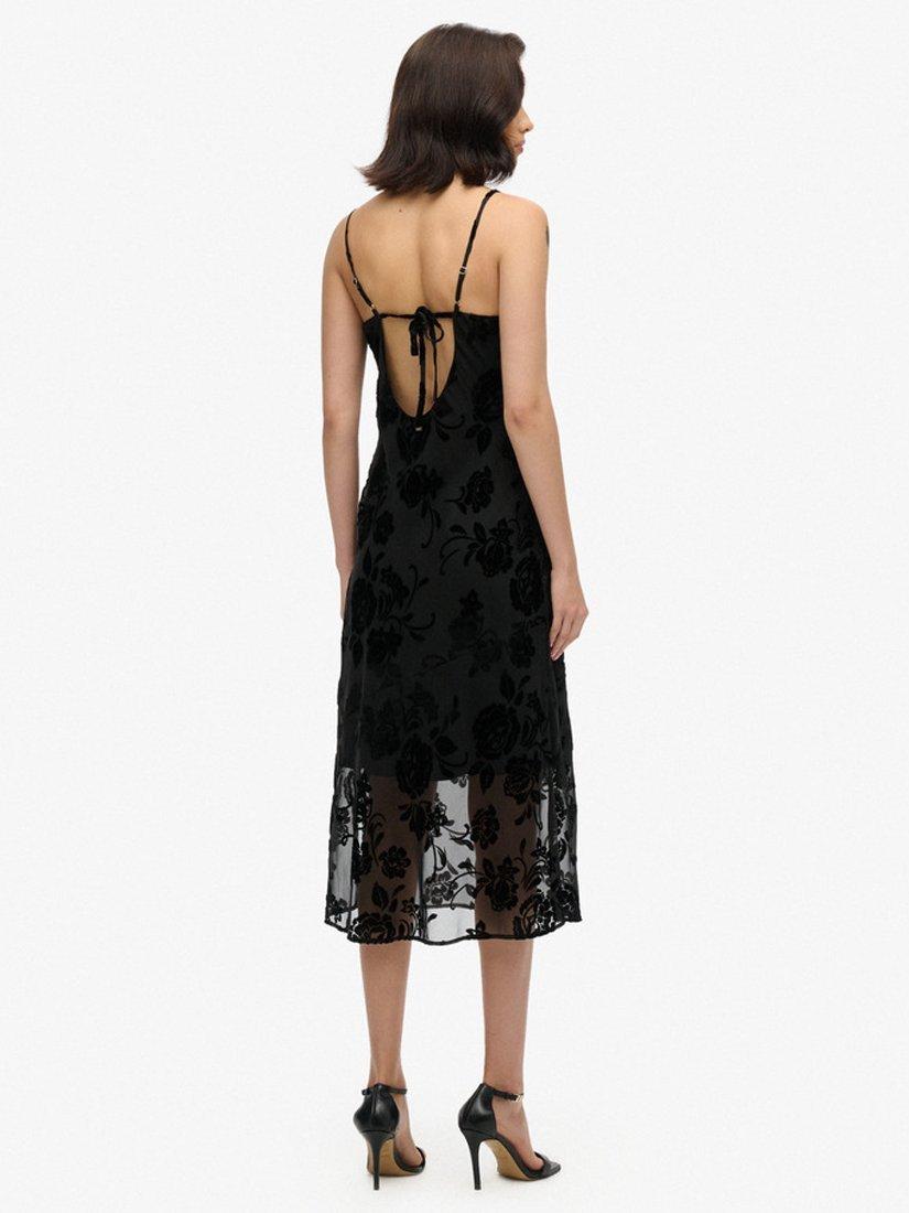 Product image 2 of 5, which shows Superdry Devore Cowl Neck Midi Slip Dress, Black, 8