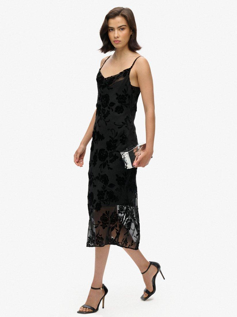Product image 3 of 5, which shows Superdry Devore Cowl Neck Midi Slip Dress, Black, 8