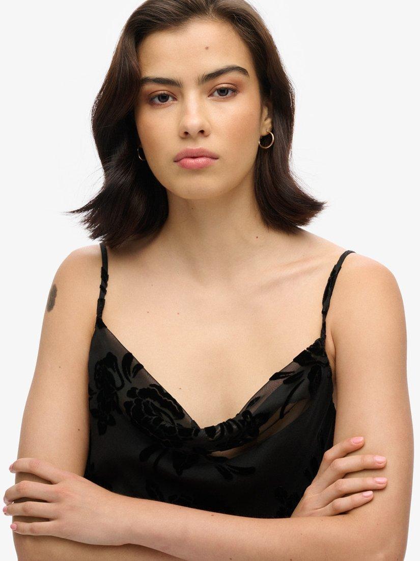 Product image 4 of 5, which shows Superdry Devore Cowl Neck Midi Slip Dress, Black, 8