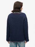 Superdry Oversized V-Neck Cricket Knit Jumper, Richest Navy