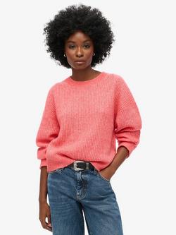Superdry Brushed Wool Blend Jumper, Coral Red Twist