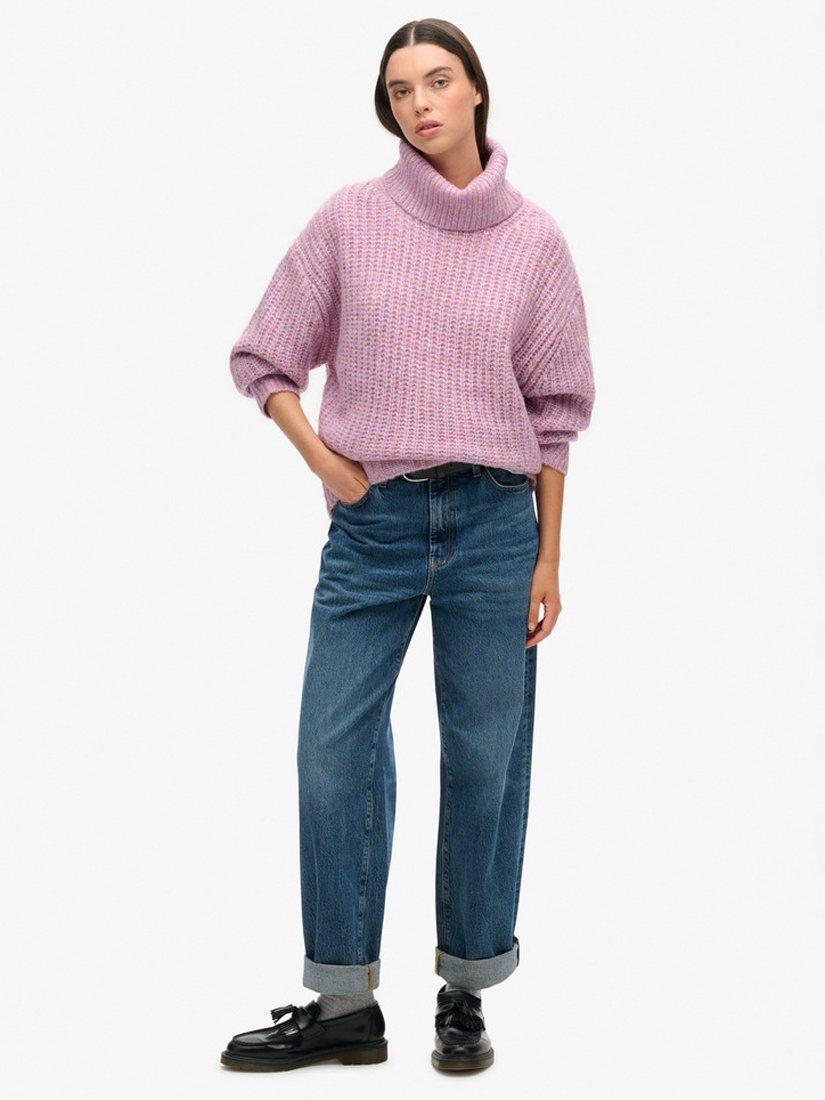 Product image 3 of 5, which shows Superdry Brushed Rib Slouch Neck Jumper, Dusty Rose Twist, 6-8