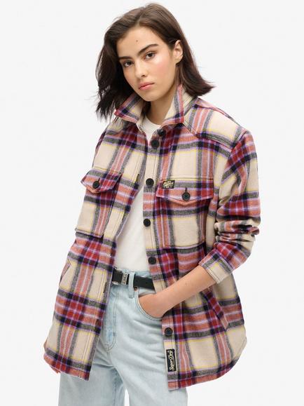 Superdry Borg Check Overshirt, Brown/Purple/Yellow