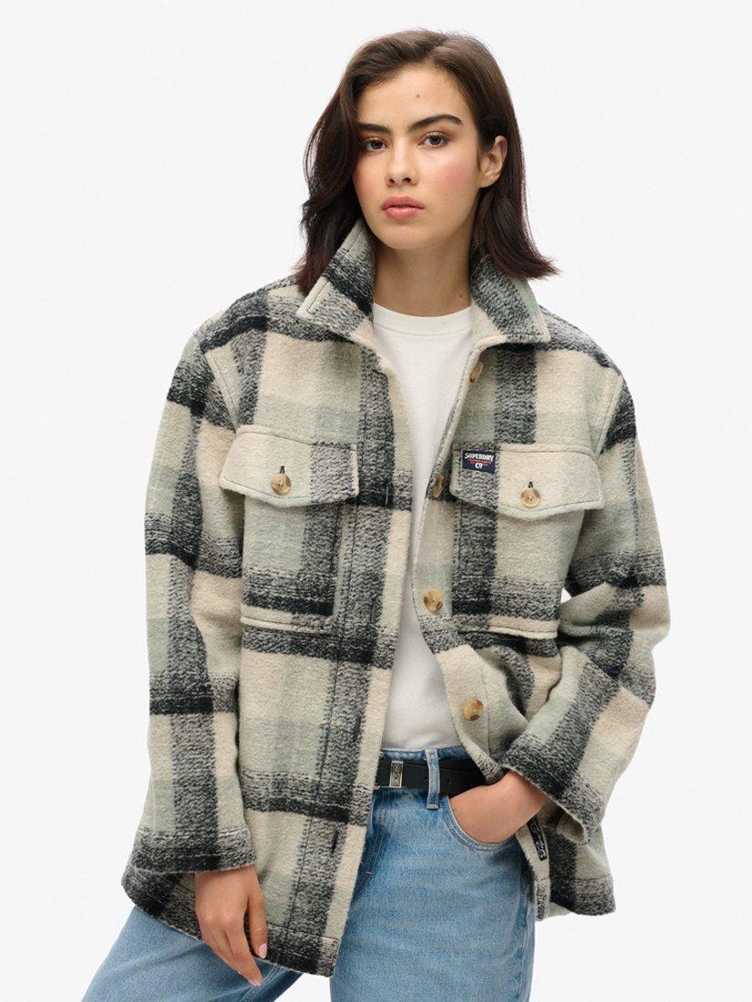 Product image 1 of 5, which shows Superdry Check Heavyweight Overshirt, Blue/Black/Ivory, 8