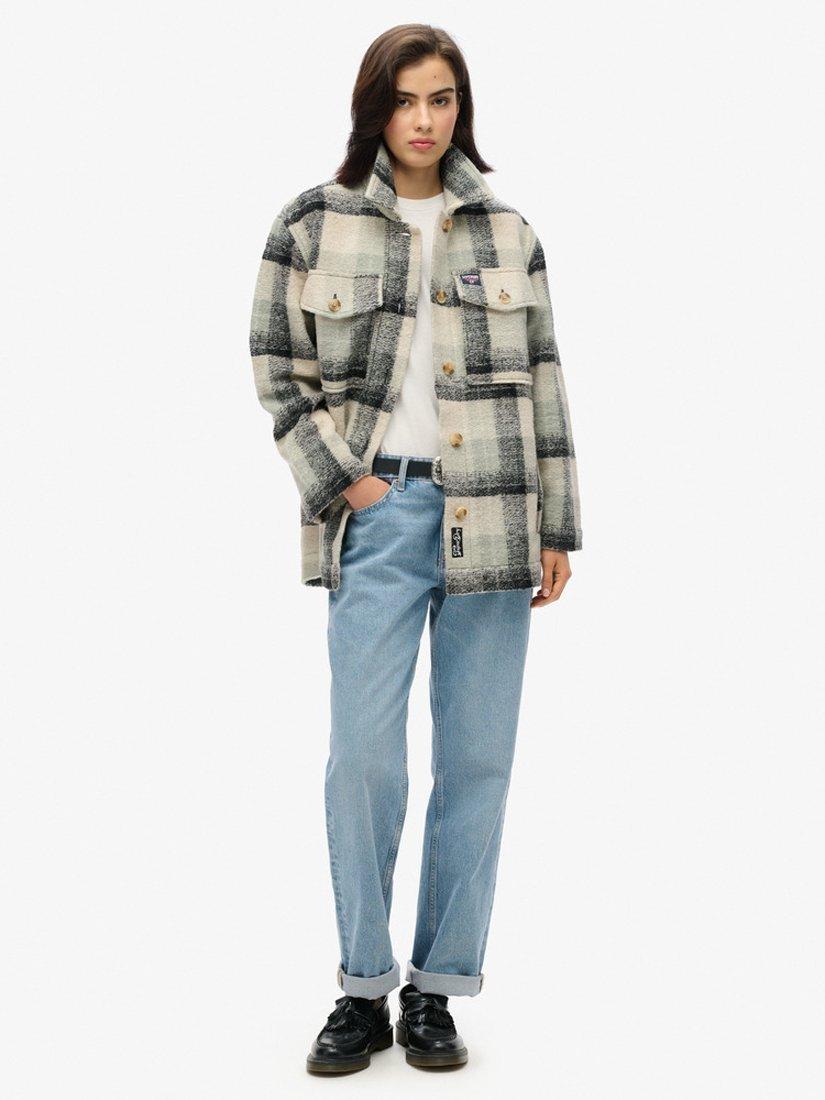 Product image 3 of 5, which shows Superdry Check Heavyweight Overshirt, Blue/Black/Ivory, 8